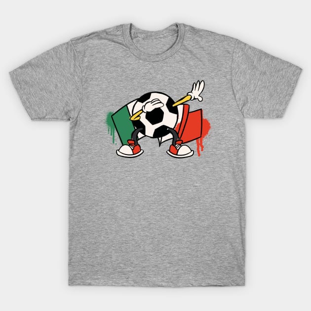 Dabbing Soccer Ball Cartoon Mexico Mexican Flag Football T-Shirt by Now Boarding